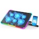 Cooler Laptop Gaming RGB Elindor® Suport cu Inaltime Reglabila pe 9 Niveluri, Dimensiuni Compatabile 15.6-17.3 Inch, 6 Ventilatoare Puternice si Silentioase 25dB cu Viteza Ajustabila, 2 Porturi USB Suport Telefon, Ecran LCD, pentru Birou, Calatorii, Negru