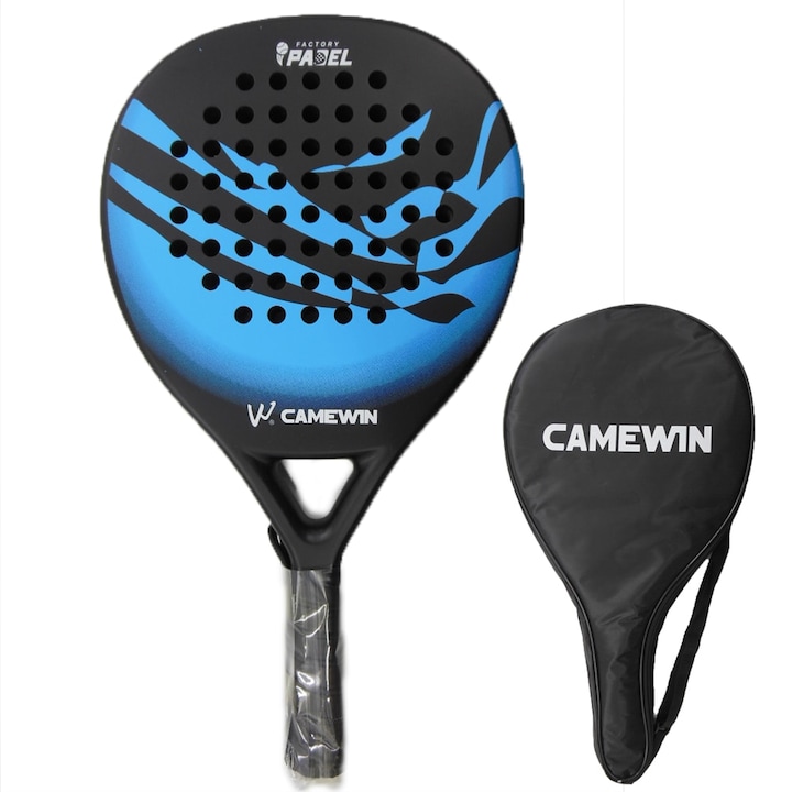 Racheta Padel din fibra de carbon, 2023, ergonomica, rezistenta, reduce vibratile, tenis/padel, albastru, 128g