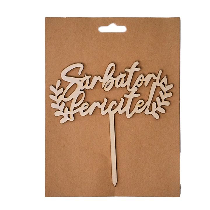 Ornament decorativ din lemn cu mesajul "Sarbatori Fericite" - 15cm, Crem, Velve