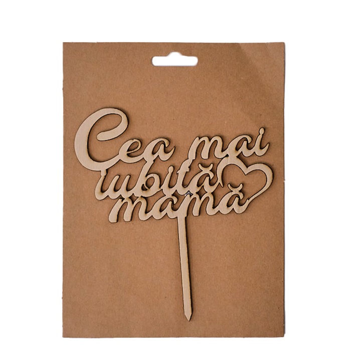 Ornament decorativ din lemn cu mesajul "Cea mai iubita mama" - 15cm, Crem, Velve