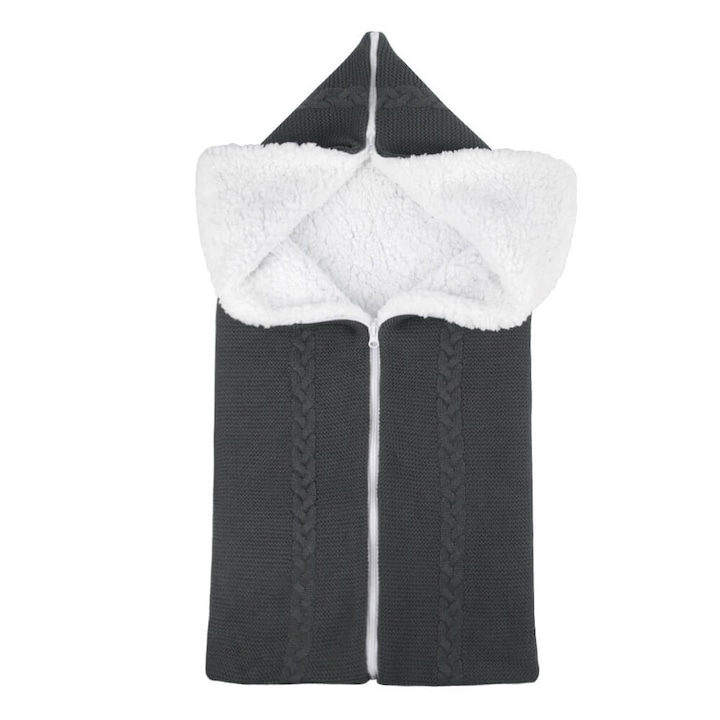 Kötött pamutból és bolyhos cocolino-ból készült babatakaró cipzárral - sötétszürke