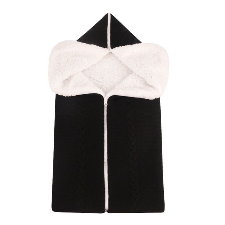 Kötött pamutból és bolyhos cocolino-ból készült cipzáras babatakaró - fekete