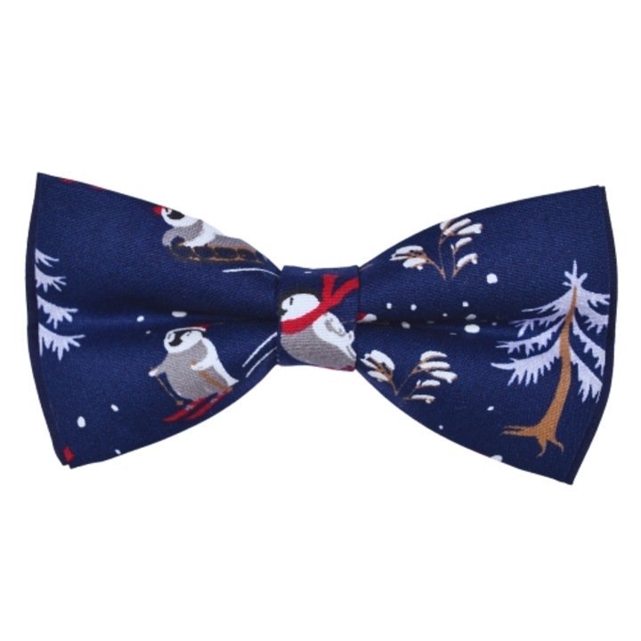 Papion bleumarin de Craciun „Skiing Penguin” (12x6 cm)