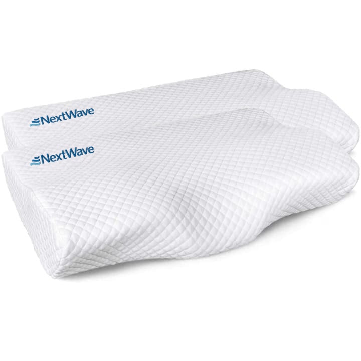 Set 2 perne ortopedice pentru dormit NextWave™, Spuma cu Memorie ergonomica pentru Gat si Suport Cervical, Husa lavabila, Ideala pentru dormitul lateral, spate sau stomac, Fermitate Medie, 60 x 35 cm