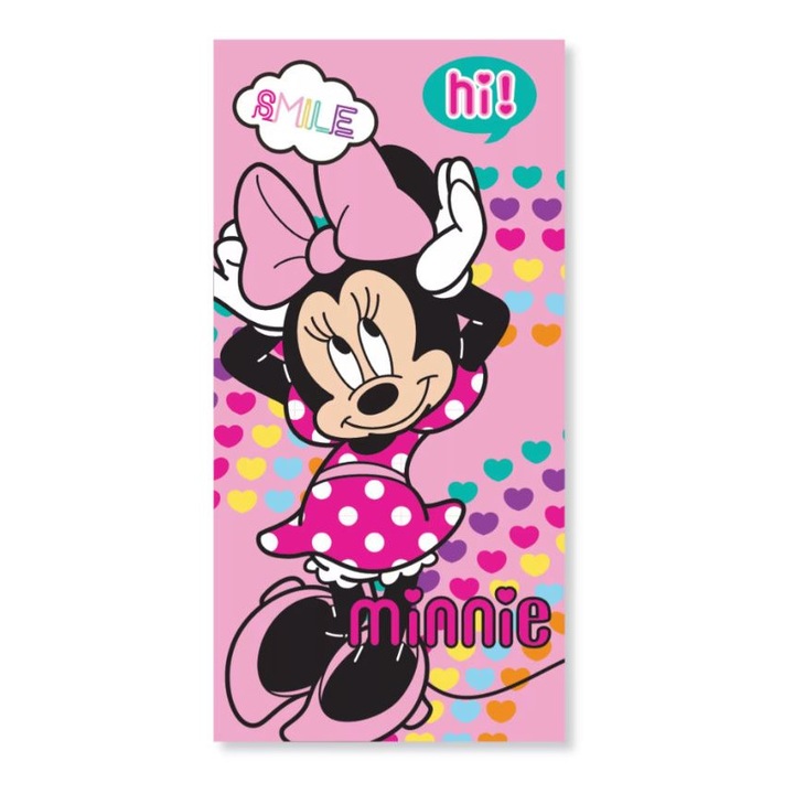 Prosop plaja poliester fast dry Minnie Mouse Hearts, 70x137 cm 137 cm x 70 cm Roz
