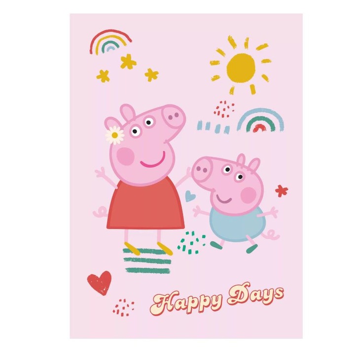 Поларено одеяло Peppa Pig Happy Days, 100x140 см розово 100x140