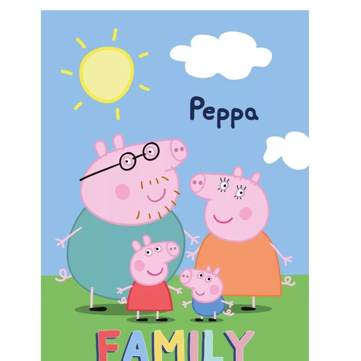 Peppa Family gyapjútakaró, 100x140 cm kék 100x140