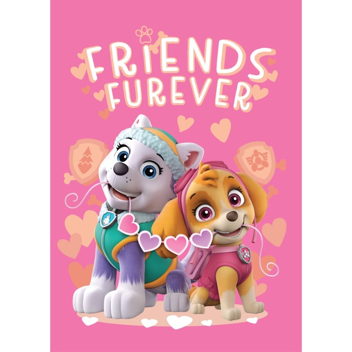 Patura polar Paw Patrol Friends Furever, 100x140 cm Roz 100 x 140