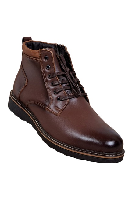 Ghete barbati casual din piele naturala cu fermoar imblanite 200248, Maro