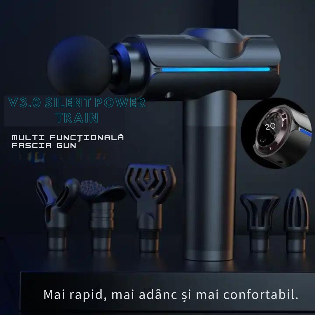 Масажор тип Gun Pistol за професионален масаж с 20 нива и 6 сменяеми ...