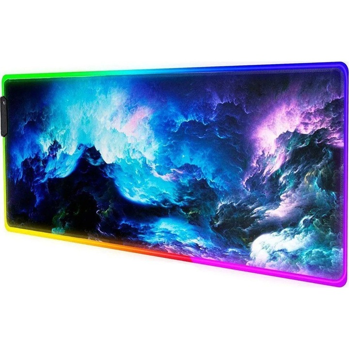 Mousepad Gaming, RGB, Iluminare LED 12 Moduri, 7 Culori, Baza Cauciucata, Anti-alunecare, 90 X 40 cm