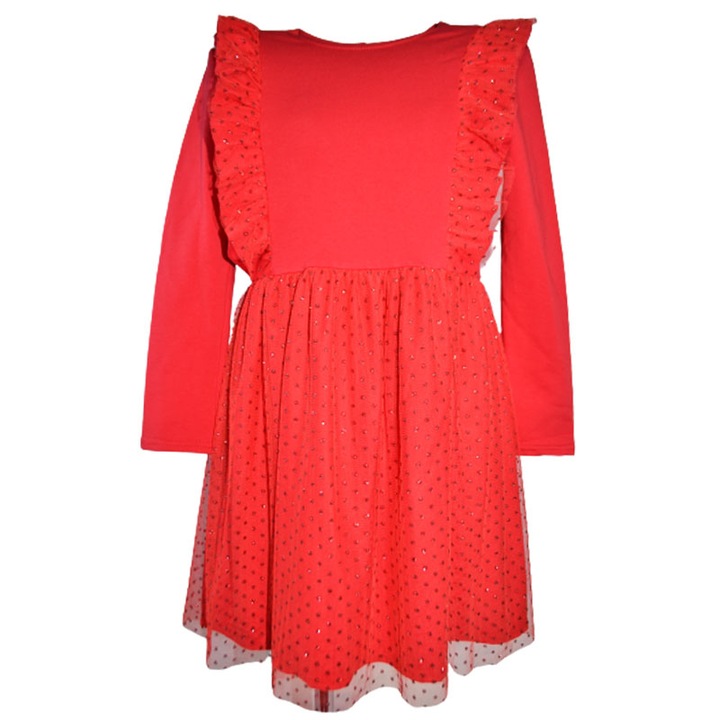 Елегантна рокля с дълъг ръкав и тюл за момиче Madii 101123-9-98, Червена 104113
