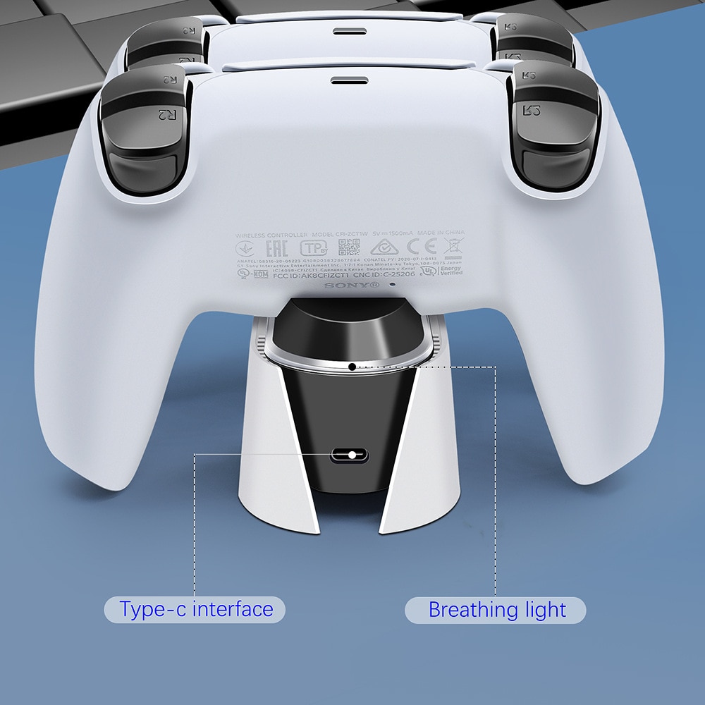 Зарядна станция за PS5 контролер, Jeswo, USB, Бяла - eMAG.bg