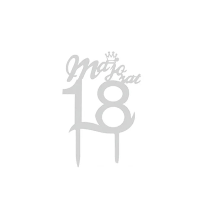 Topper pentru tort, Majorat, Argintiu, Wow Shop