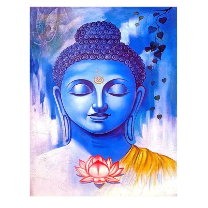Pictura pe numere cu diamante 5d, tema Buddha lotus rosu, 40 x 50 cm