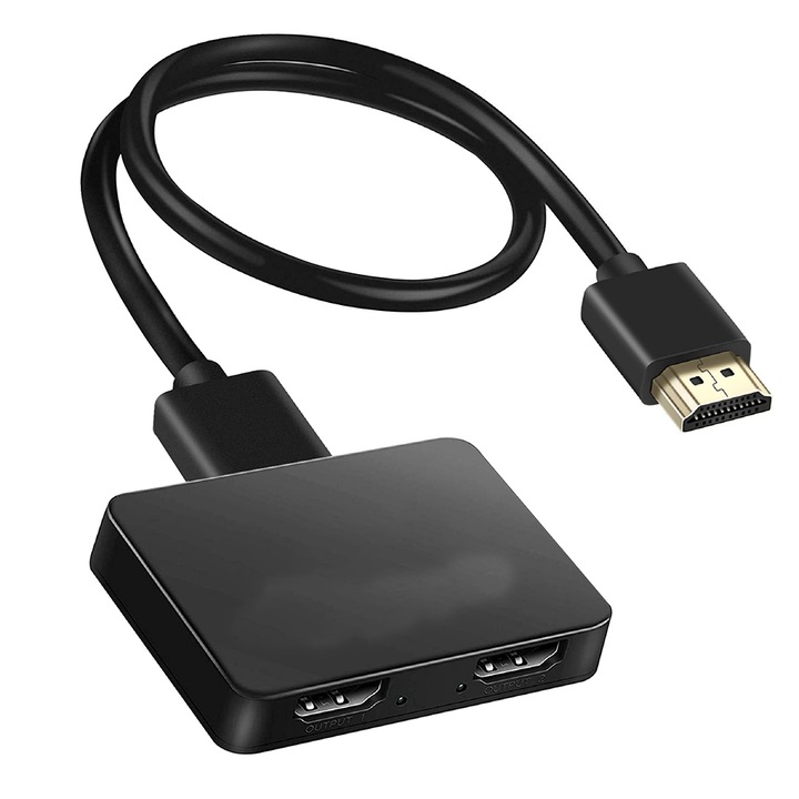 Splitter video HDMI 4K, sundiguer, ABS, 63 x 52 x 12 mm, 1 x intrare HDMI, 2 x iesire HDMI, Rezolutie 3840 x 2160, Compatibil cu mai multe dispozitive, Negru