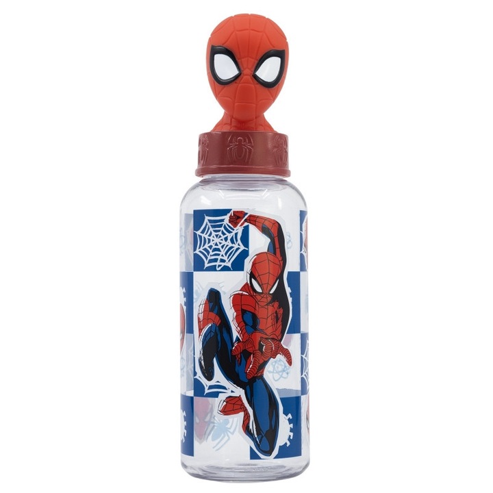 Sticla apa copii Spiderman figurina, Plastic, 560 ml Transparent