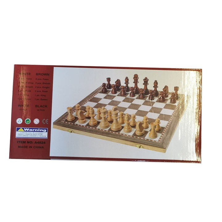 Joc de Sah, Table si Dame, 50 cm, Tabla si Piese din Lemn, model 2024 VisionXXI