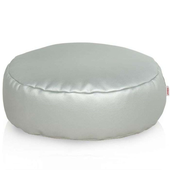 Taburet Puf Rotund Italpouf Piele Ecologica 14x45 cm Argintiu - Husa Detasabila, Rezistent la Pete