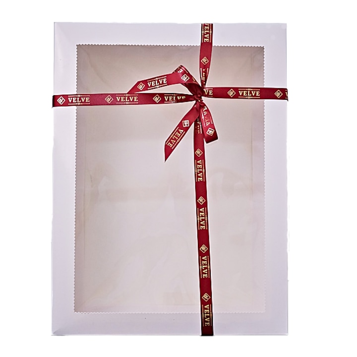 Cutie pentru cadouri, Enduring Elegance, cu funda bordo, Alb, 40, 5x31x10 cm, Velve