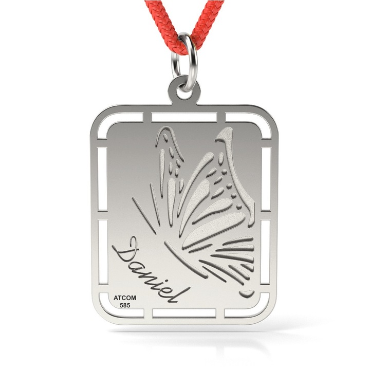 Pandantiv din aur alb cu snur model The magic butterfly