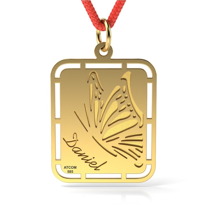 Pandantiv din aur galben cu snur model The magic butterfly