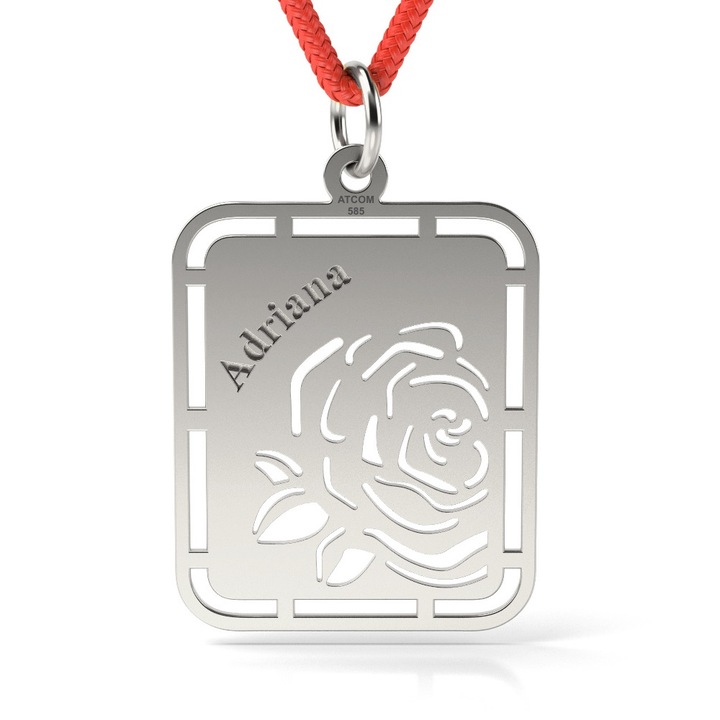 Pandantiv din aur alb cu snur model Trandafir de mai