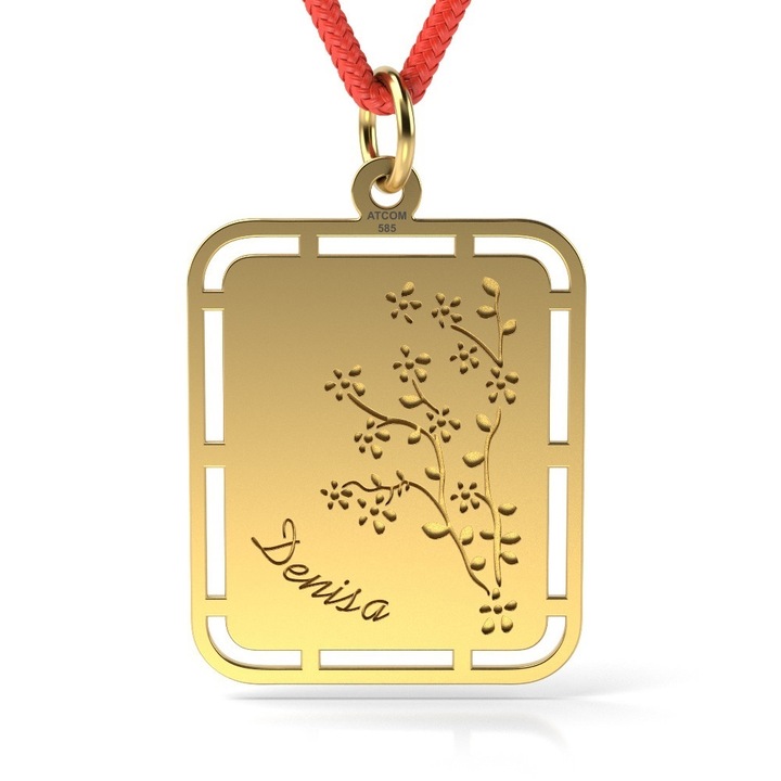 Pandantiv din aur galben cu snur model May flowers