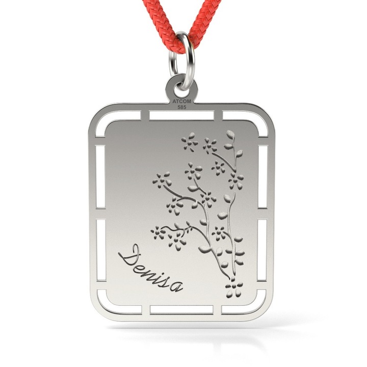 Pandantiv din aur alb cu snur model May flowers