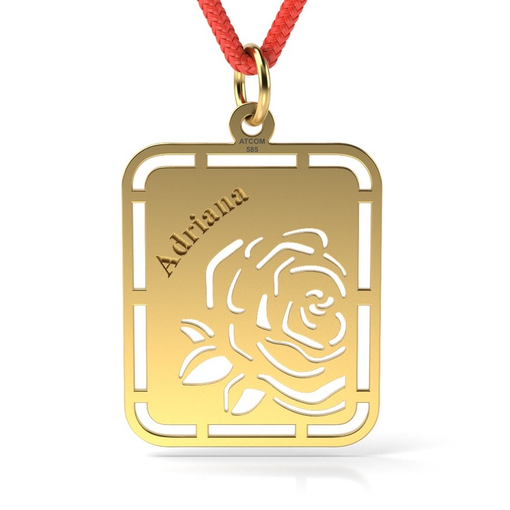 Pandantiv din aur galben cu snur model Trandafir de mai