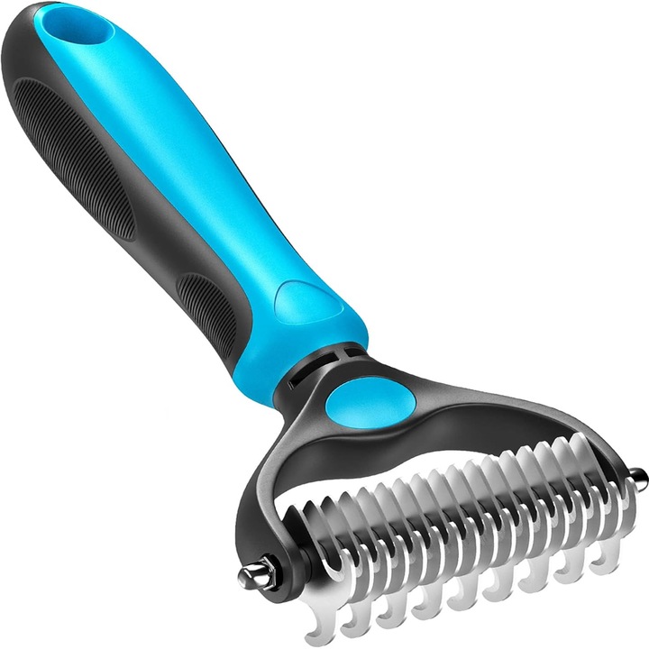 Perie par Caini, Pisici, Animale, Teno®, tesala si perie trimmer 2 in 1, anti-naparlire, descalcire blana, pentru tuns par scurt si lung, L