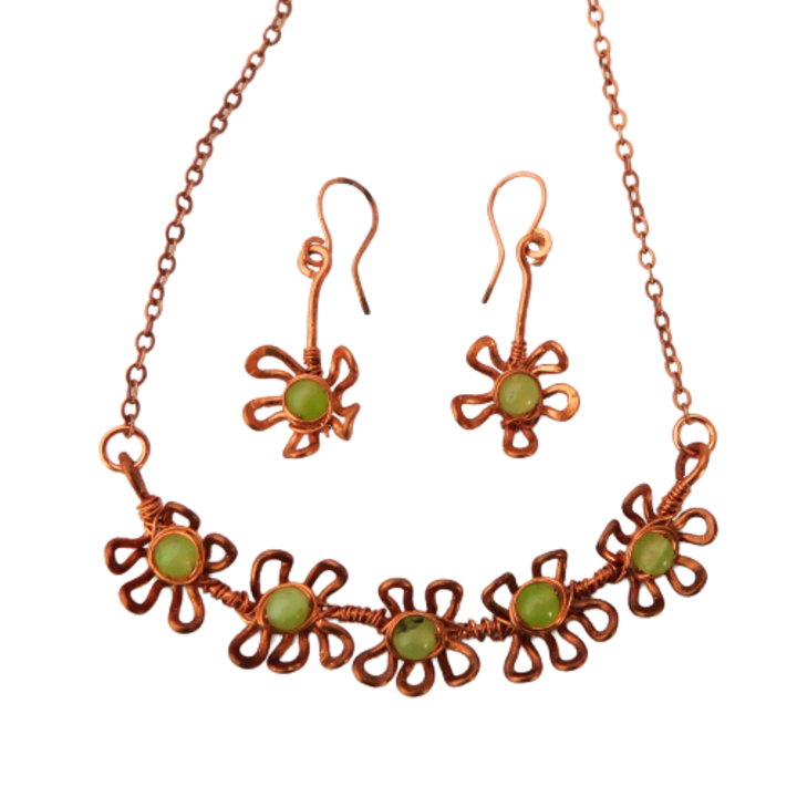 Set colier si cercei din cupru, Daisy cu prehnit