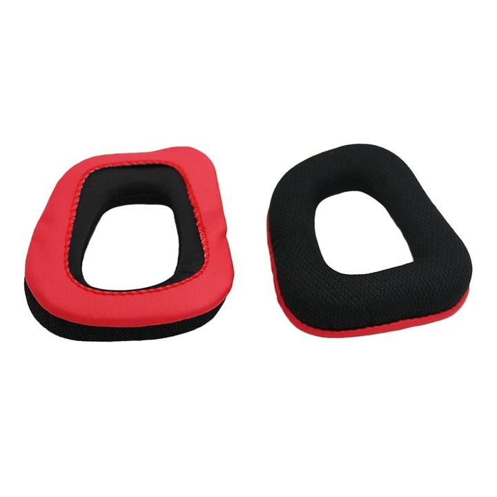 Set de 2 bucati potrivit pentru castile Logitech Logitech F450, G35, G930, G432, G431, G430, G332, G331, G231, G230, JENUOS®, in ureche, tip plasa, Negru/Rosu