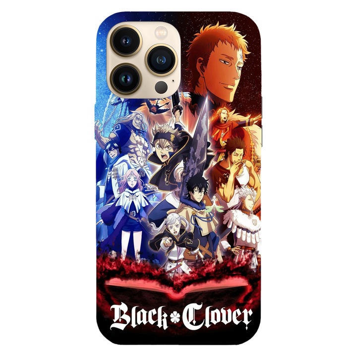 Кейс съвместим с Apple iPhone 15 Pro Max модел Черна детелина аниме, Силикон, TPU, Обратно