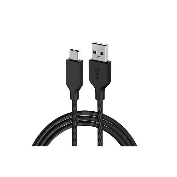 Cablu de incarcare si date USB-A la USB-C 3A QC3.0, Genius, 1,5m, Negru