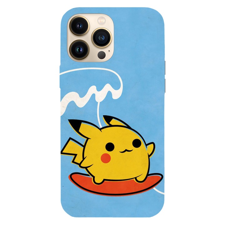 Калъф, съвместим с модел Apple iPhone 15 Pro Max Wave riding Pikachu, Silicon, TPU, Vice versa