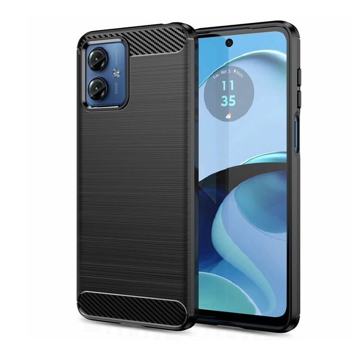 Карбонов калъф за телефон, съвместим с Motorola Moto G84 5G, брониран удароустойчив G-Tech, матово покритие, черен