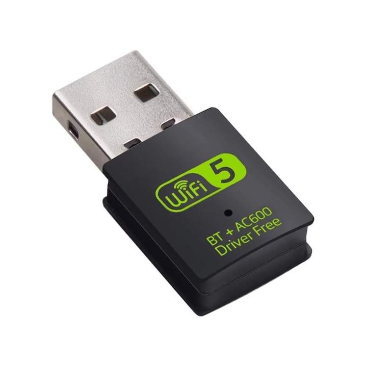 Wi-Fi адаптер, Zggzerg, двулентов, 600Mbps, без драйвери, 2,4/5G, висока скорост на безжично предаване, силна способност против смущения, мини WiFi ключ за компютър/лаптоп/настолен компютър, 33×15×8 мм, черен
