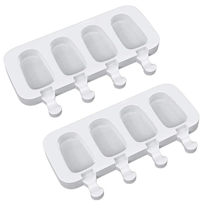 Set de 2 forme pentru popsicle, forme din silicon cu 4 cavitati pentru inghetata, Sunmostar, Alb