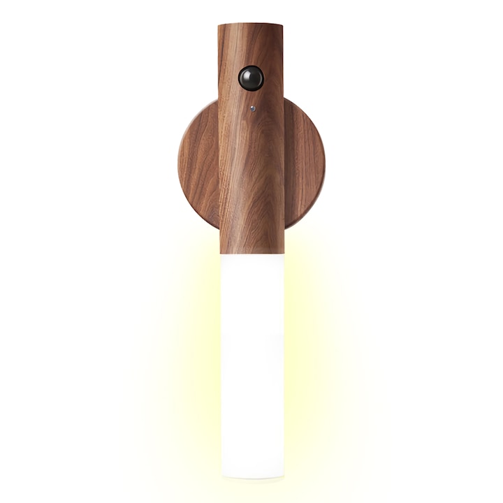 Lampa LED cu senzor de lumina si miscare, Xinxu, suport magnetic, reincarcabil prin USB, fara fir, portabil, pentru dressing, dulap de bucatarie, baie, hol, scari, Maro