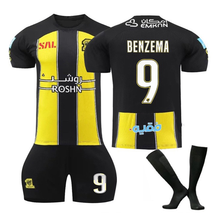 Echipament Sportiv Copii Saudi Benzema Fotbal Tricou Set, Negru