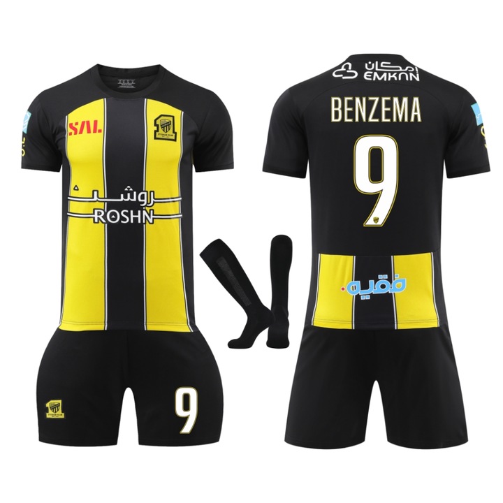 Echipament Sportiv Copii Saudi Benzema Fotbal Tricou Set, Negru