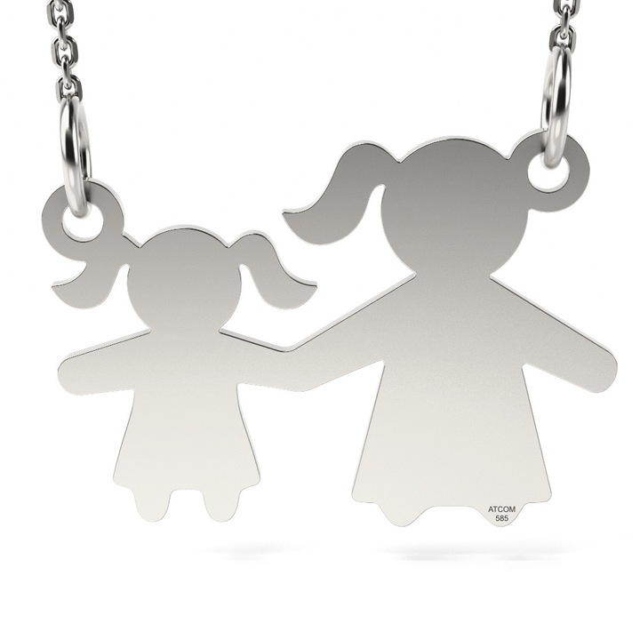 Colier din aur alb model Mama si fetita