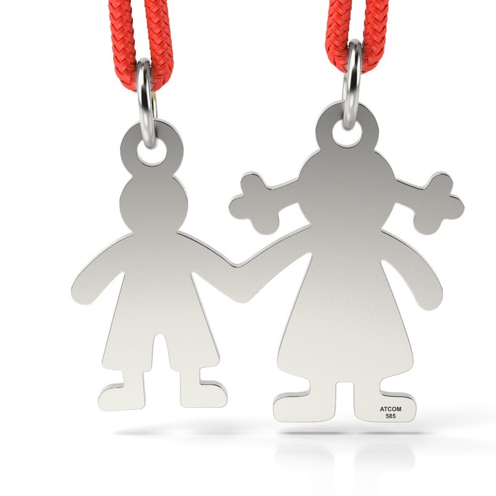 Pandantiv din aur alb cu snur model Mama si baiat