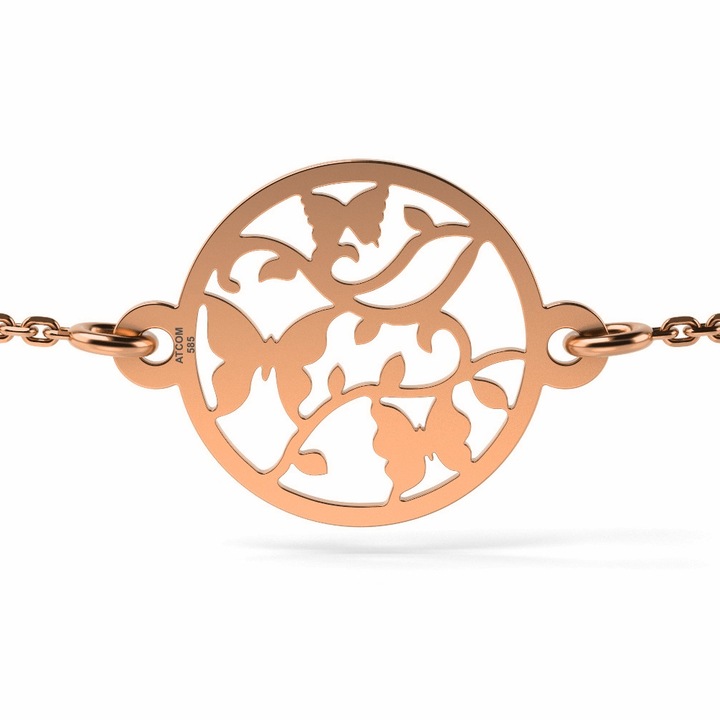 Bratara cu lantisor din aur roz model Three Butterflies