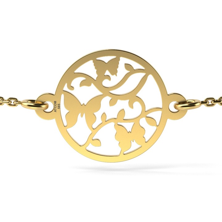 Bratara cu lantisor din aur galben model Three Butterflies