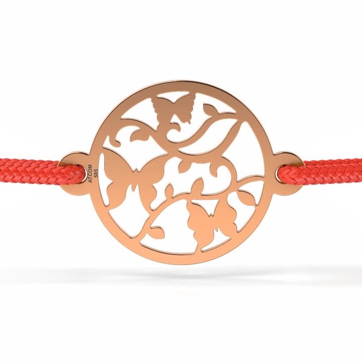 Bratara din aur roz cu snur model Three Butterflies