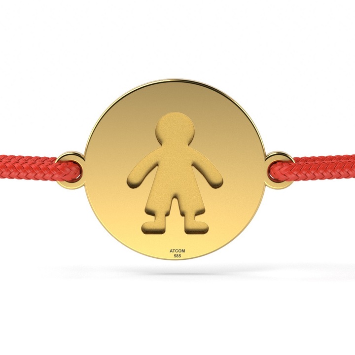 Bratara din aur galben cu snur rosu model Banut baietel gravat