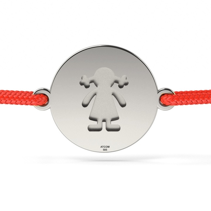 Bratara din argint cu snur rosu model Banut fetita gravata