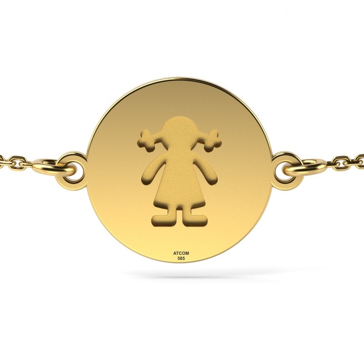 Bratara cu lantisor din aur galben model Banut fetita gravata